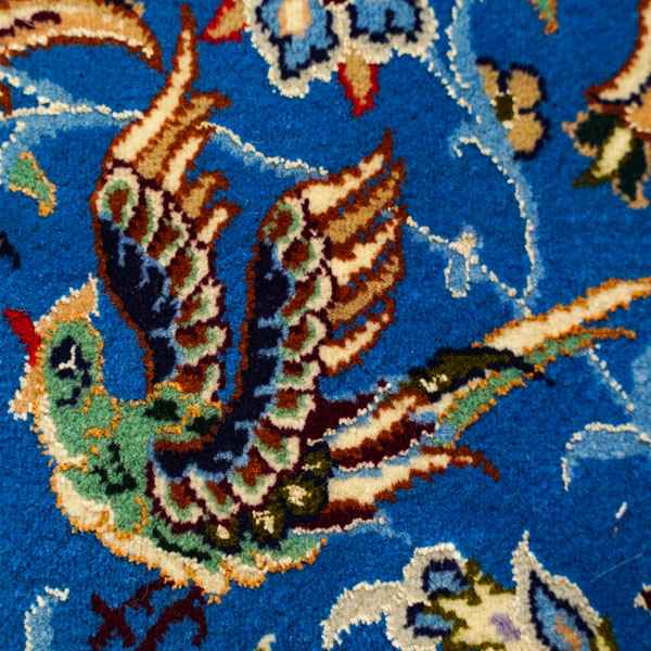 فرش مدل گلدان ترنج نما یک طرفه زمینه آبی